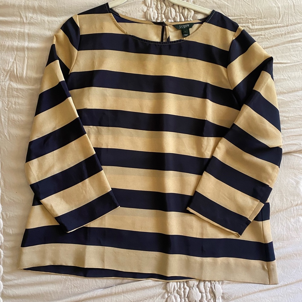JCrew size Large blouse. Navy and gold stripes.